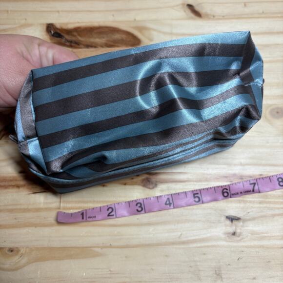 Jewell by Thirty One Uptown Mini Pouch Makeup Blue Black Stripe Zipper Shiny - Picture 9 of 10